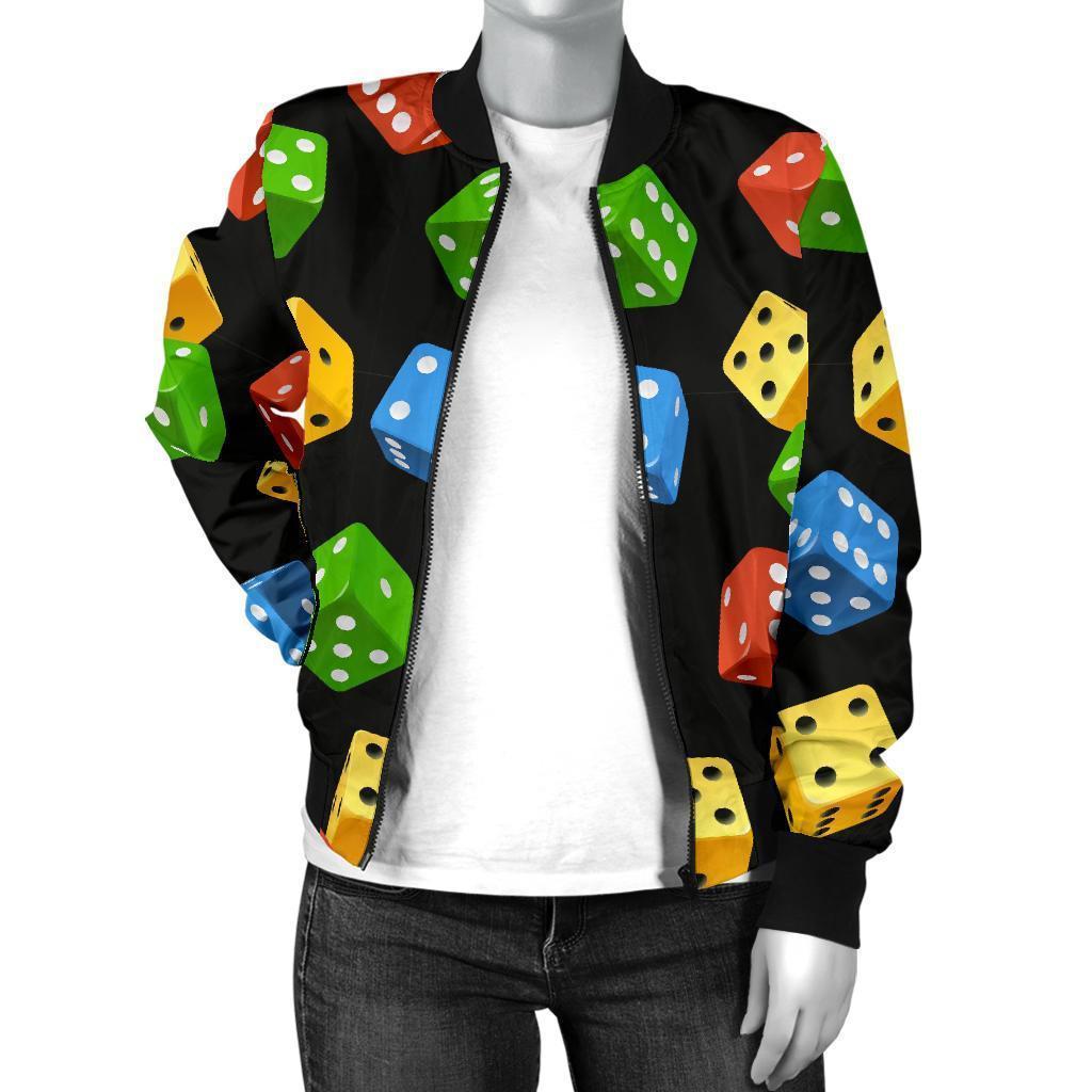 Dice Colorful Pattern Print Women Casual Bomber Jacket-grizzshop