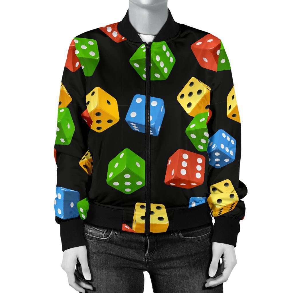 Dice Colorful Pattern Print Women Casual Bomber Jacket-grizzshop