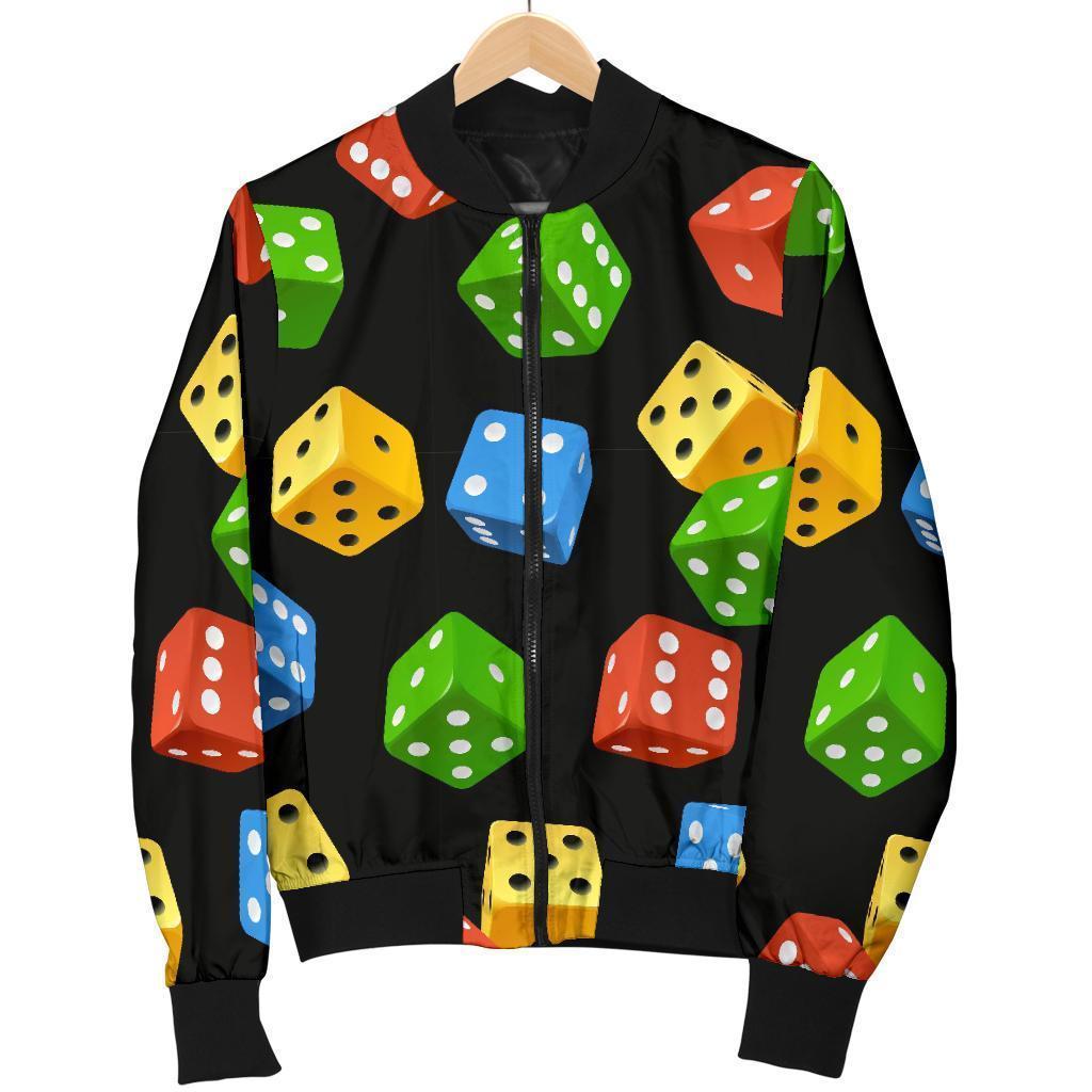 Dice Colorful Pattern Print Women Casual Bomber Jacket-grizzshop