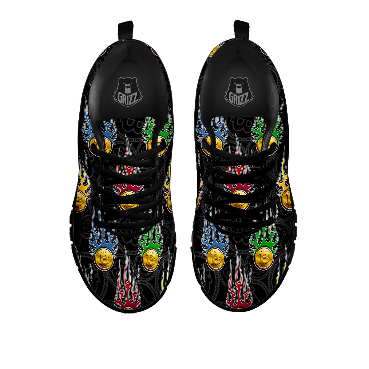 Digital Bitcoin On Fire Print Pattern Black Sneaker-grizzshop