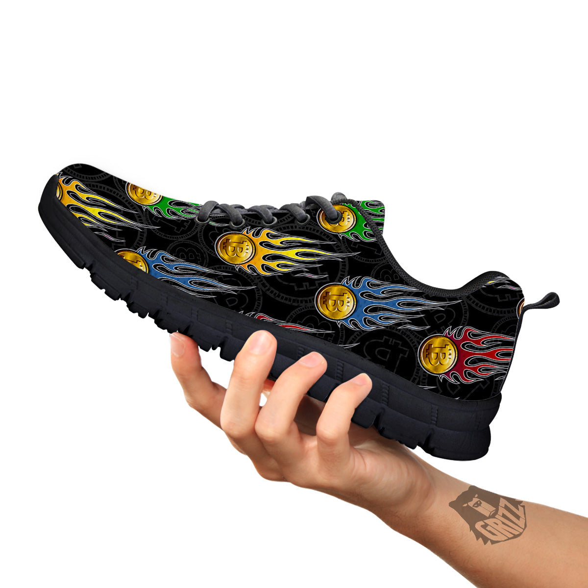 Digital Bitcoin On Fire Print Pattern Black Sneaker-grizzshop
