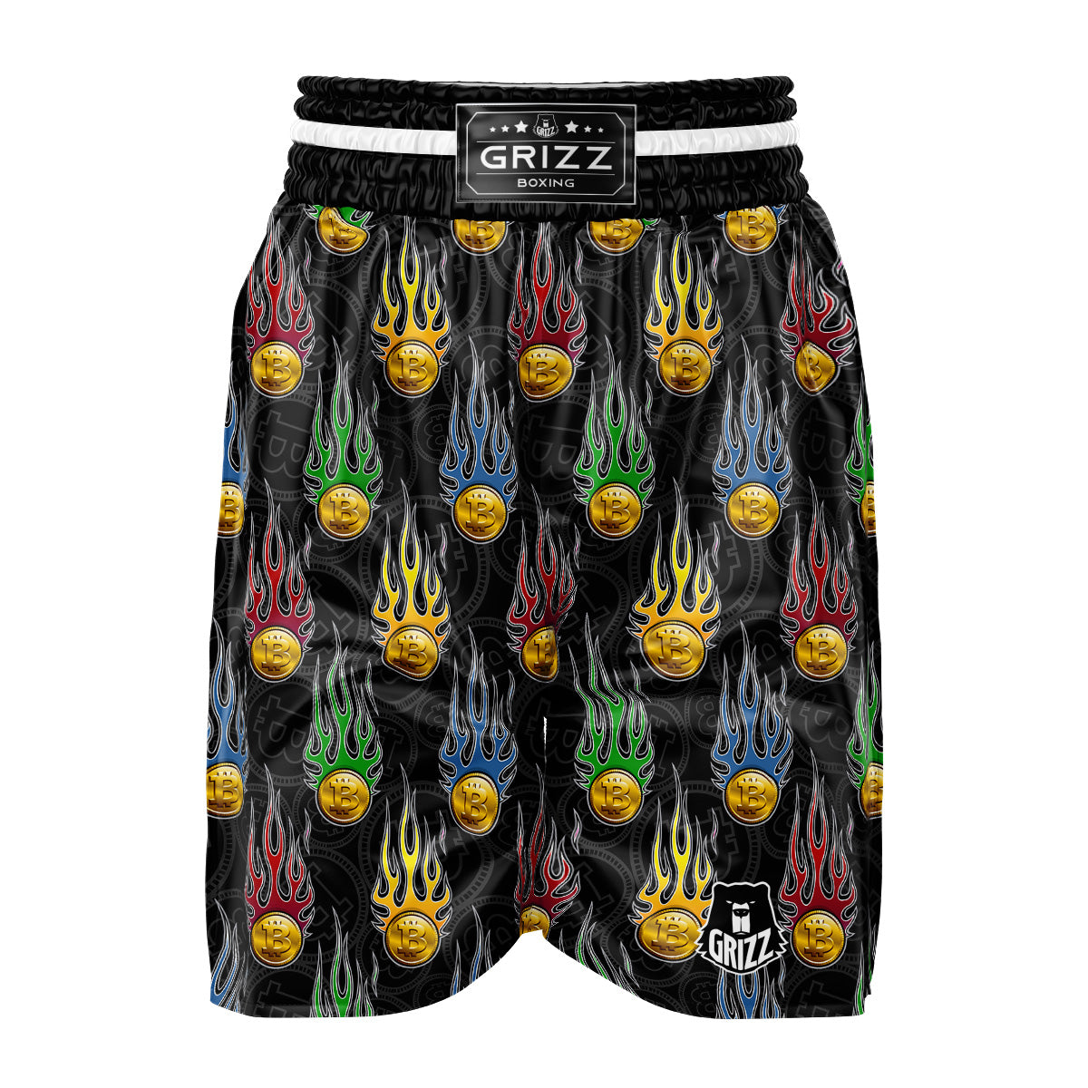 Digital Bitcoin On Fire Print Pattern Boxing Shorts-grizzshop
