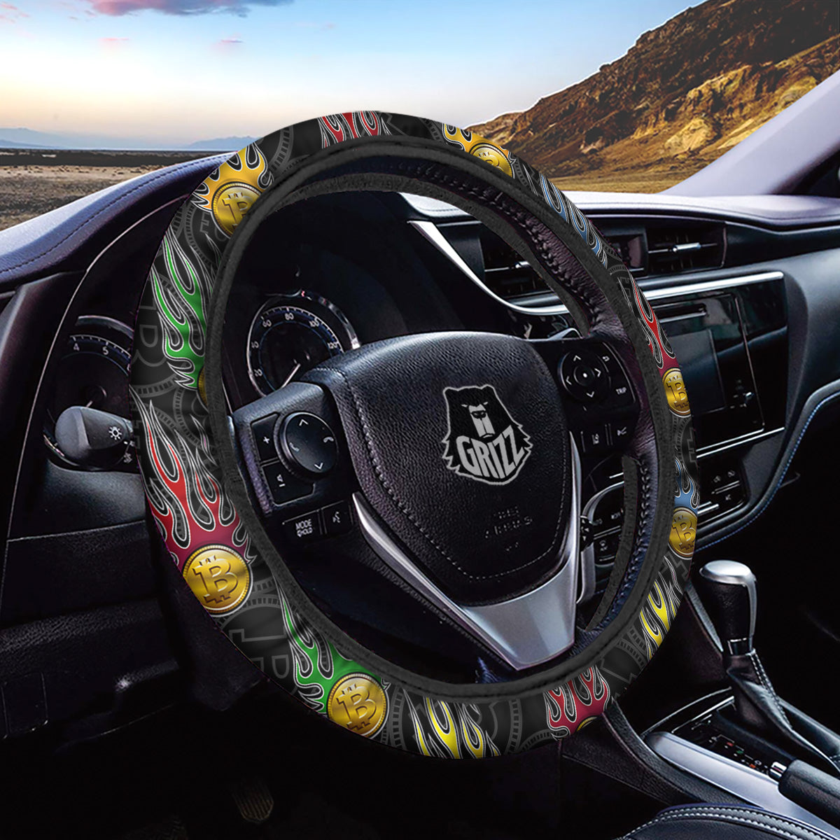 Digital Bitcoin On Fire Print Pattern Car Steering Wheel Cover-grizzshop