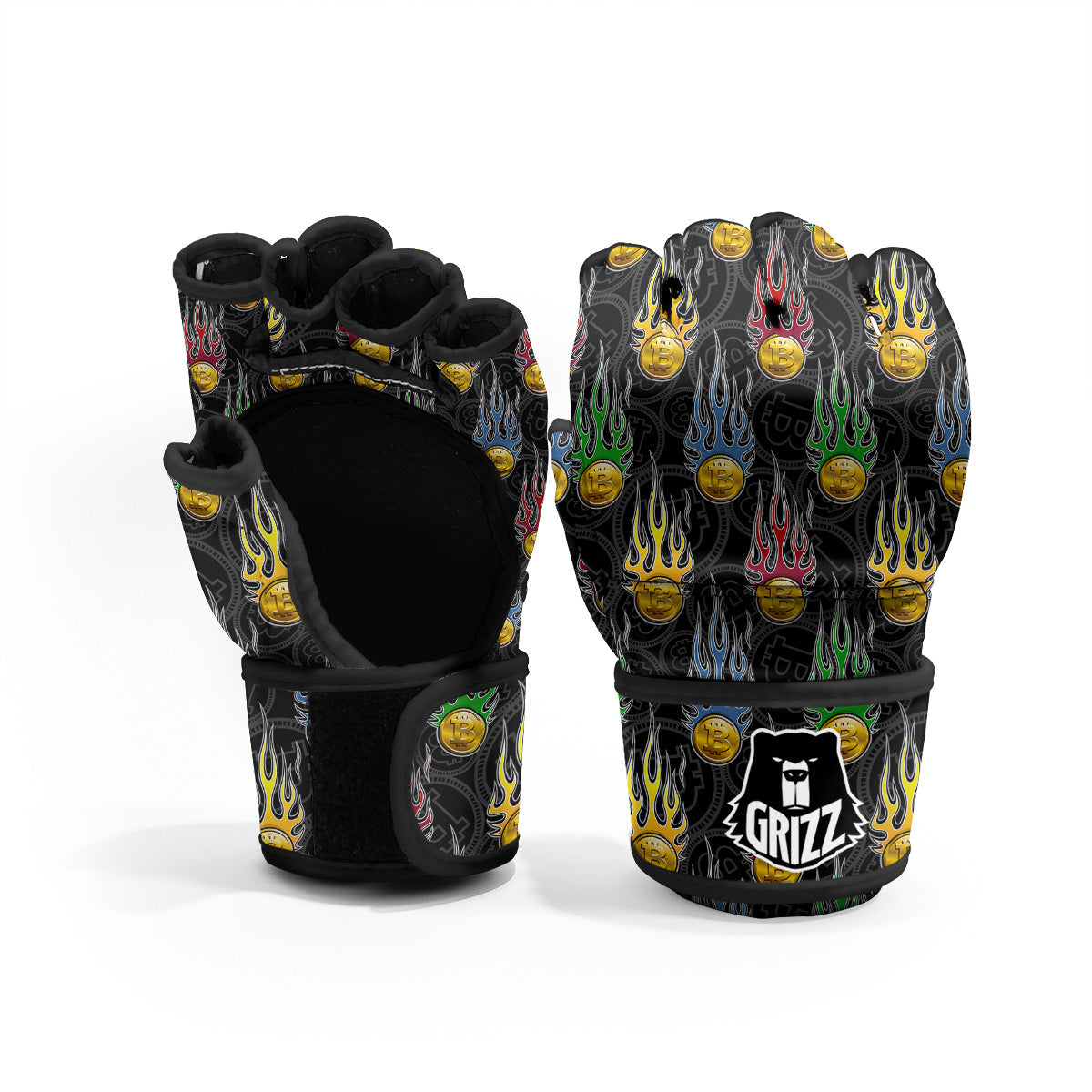 Digital Bitcoin On Fire Print Pattern MMA Gloves-grizzshop