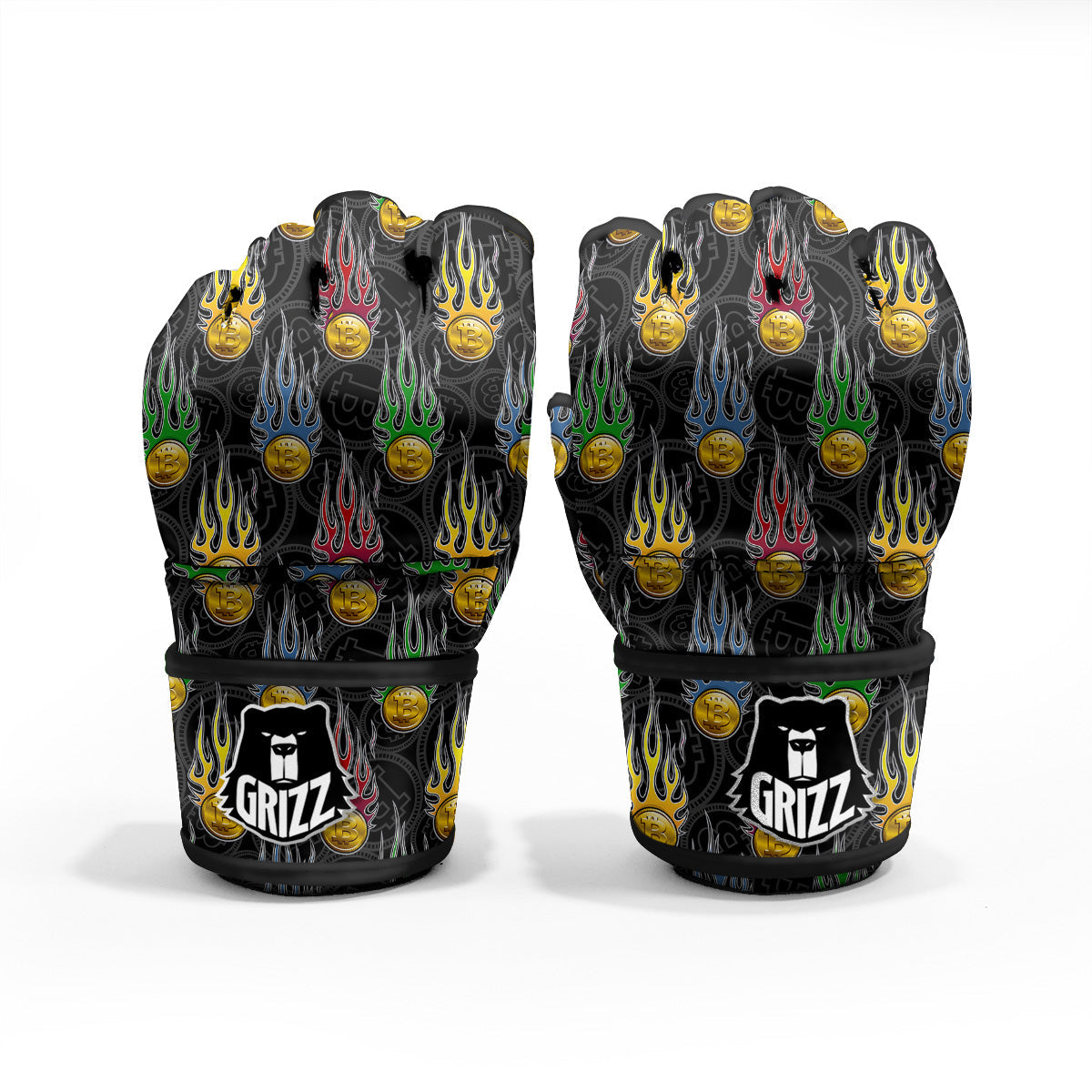 Digital Bitcoin On Fire Print Pattern MMA Gloves-grizzshop