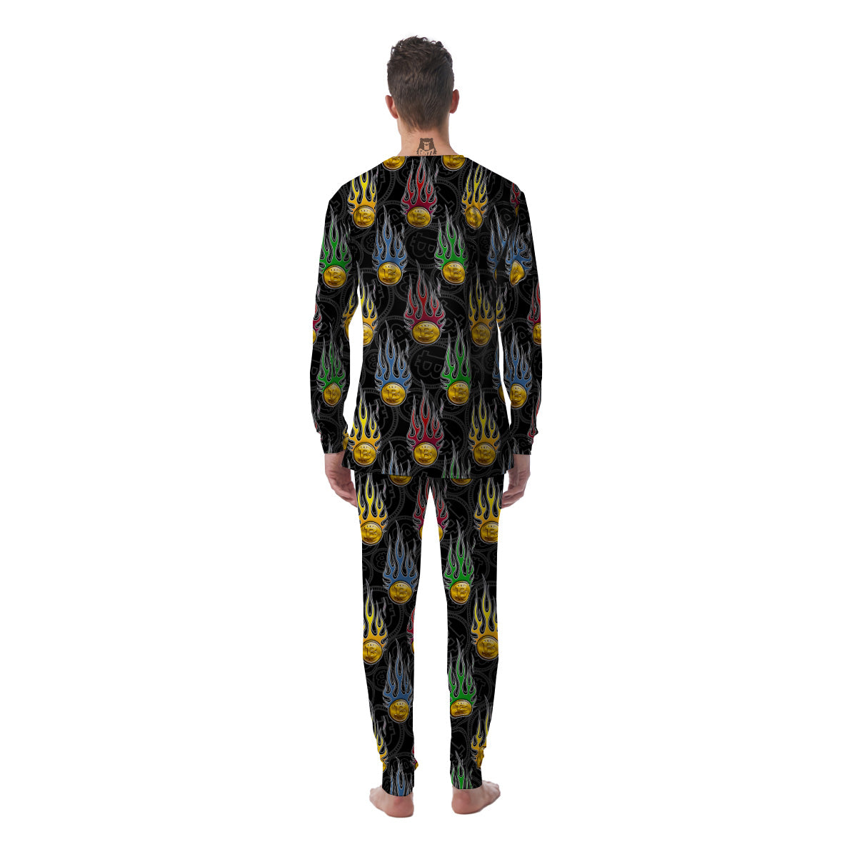 Digital Bitcoin On Fire Print Pattern Men's Pajamas-grizzshop