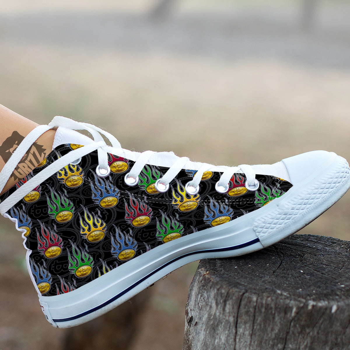 Digital Bitcoin On Fire Print Pattern White High Top Shoes-grizzshop