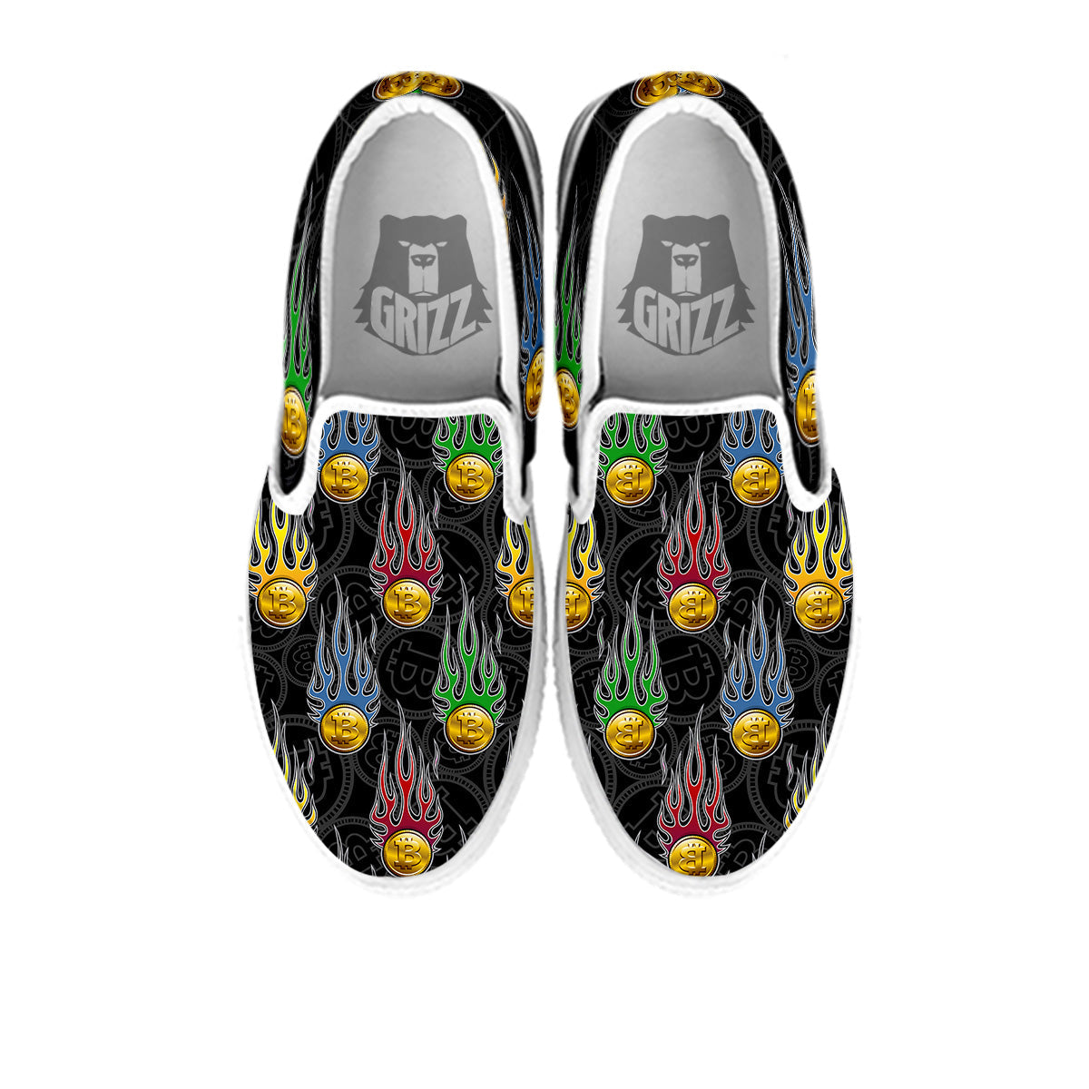Digital Bitcoin On Fire Print Pattern White Slip On Shoes-grizzshop