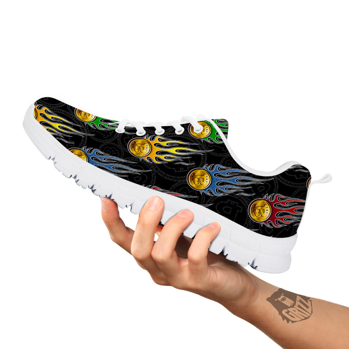 Digital Bitcoin On Fire Print Pattern White Sneaker-grizzshop