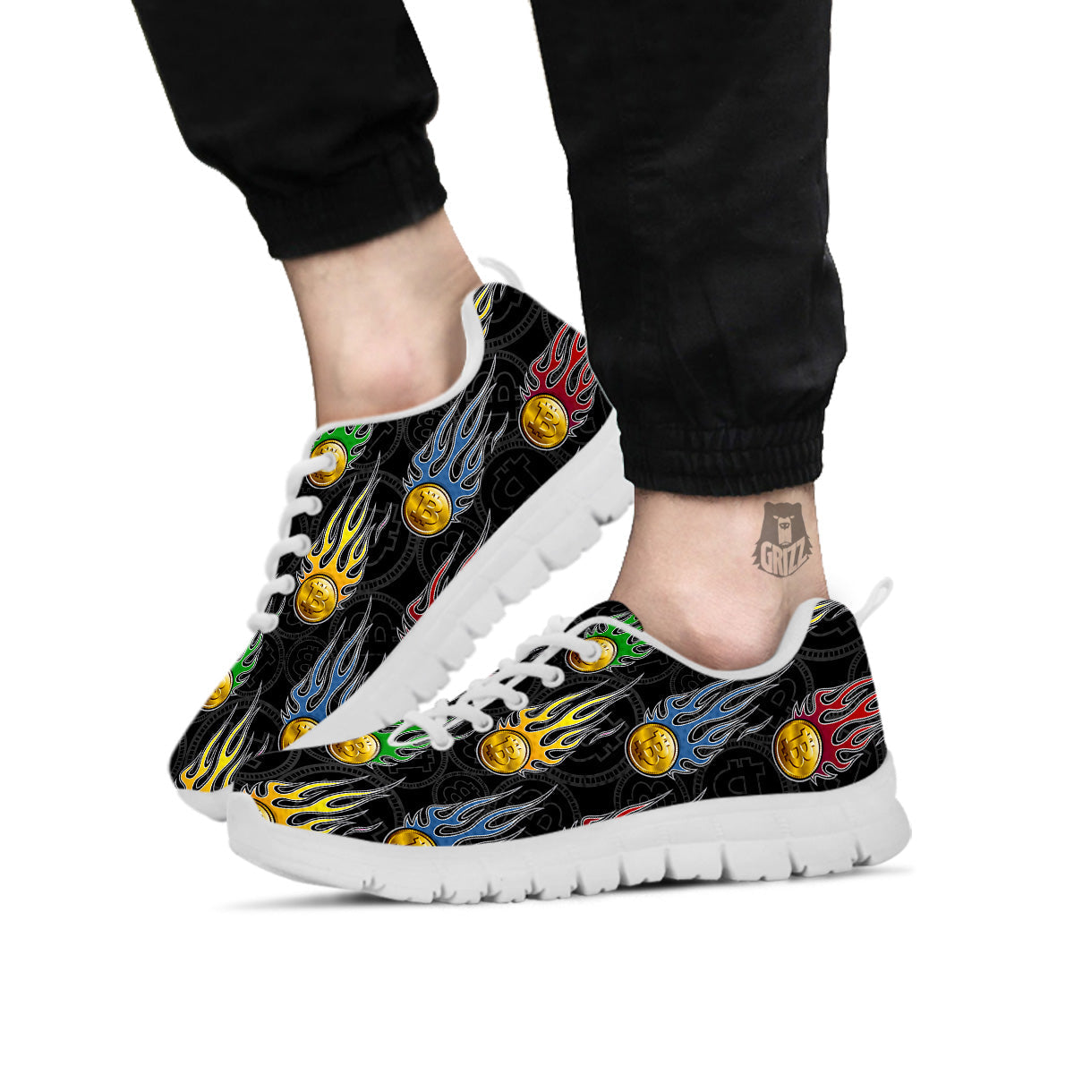 Digital Bitcoin On Fire Print Pattern White Sneaker-grizzshop