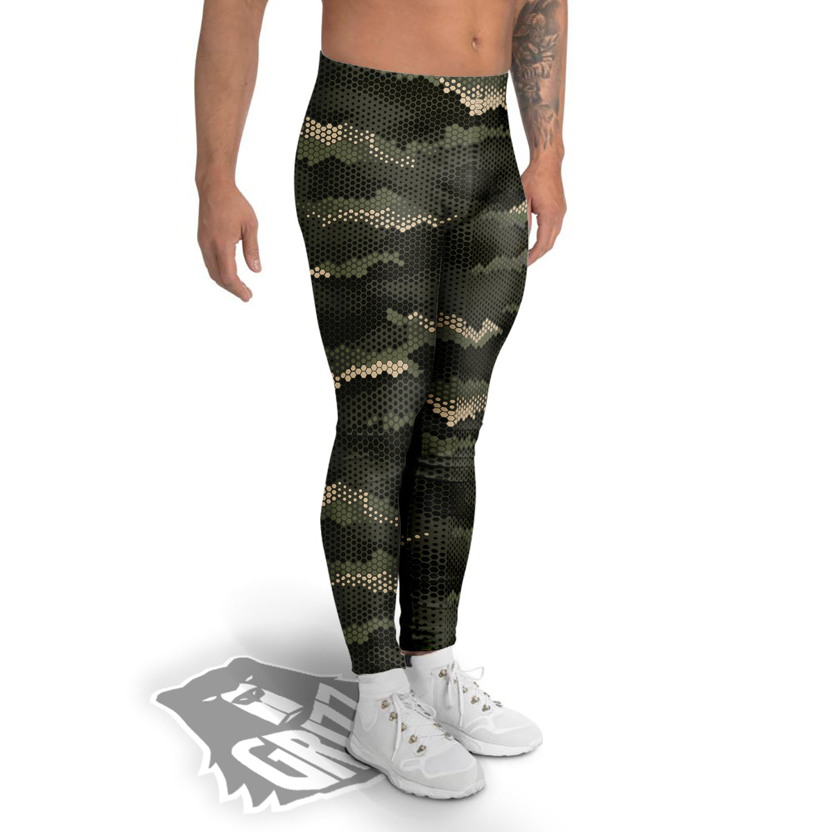 Digital Camo Army Green Print Pattern Men's Leggings-grizzshop