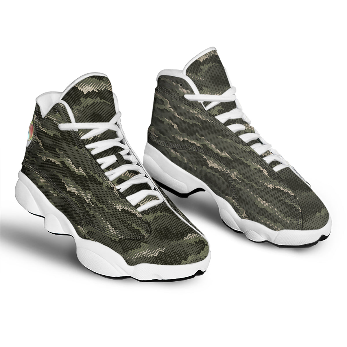 Digital Camo Army Green Print Pattern White Basketball Shoes-grizzshop