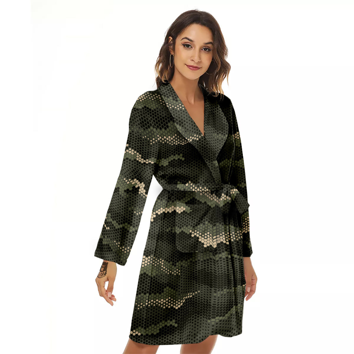 Digital Camo Army Green Print Pattern Women's Robe-grizzshop