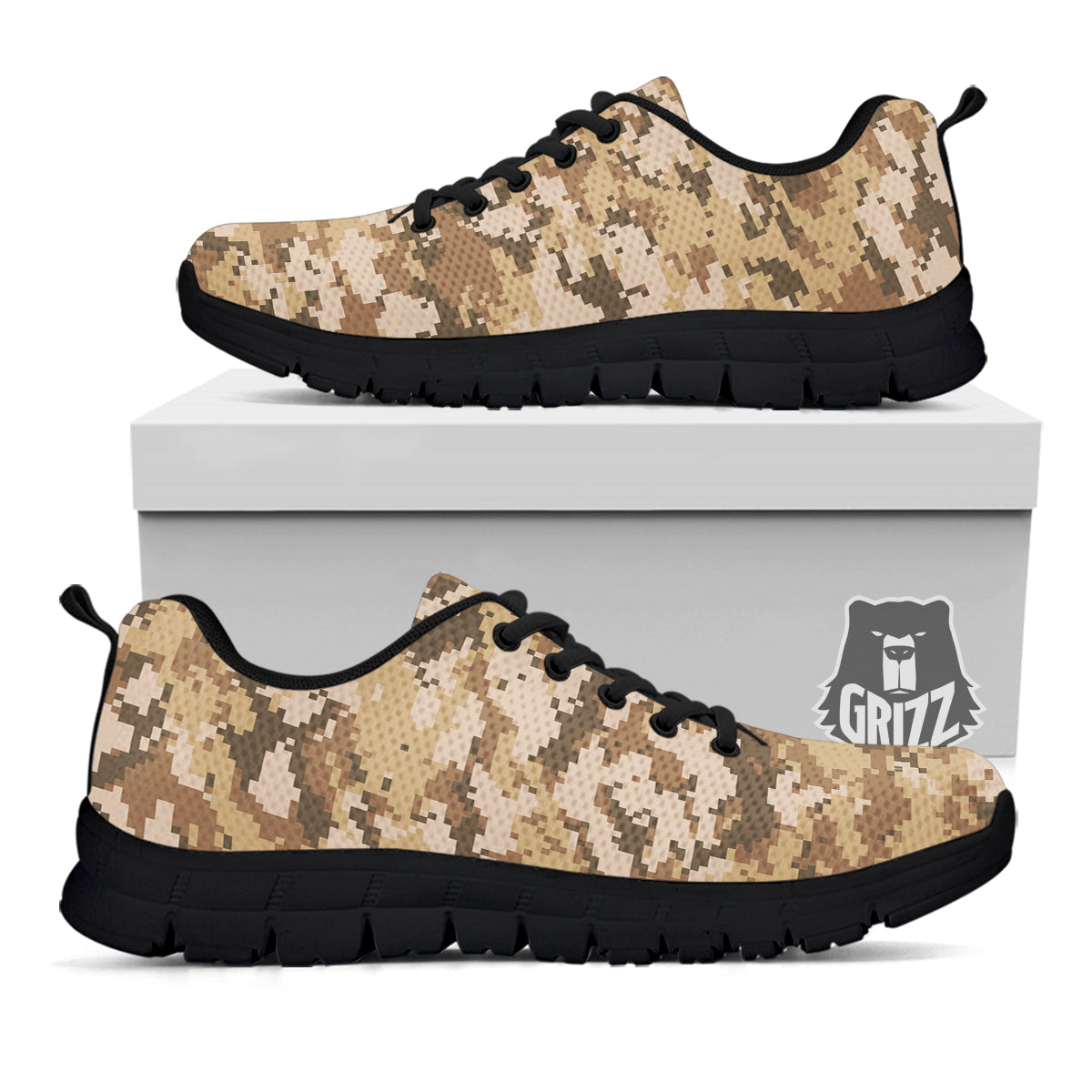 Digital Camo Beige Print Pattern Black Sneaker-grizzshop
