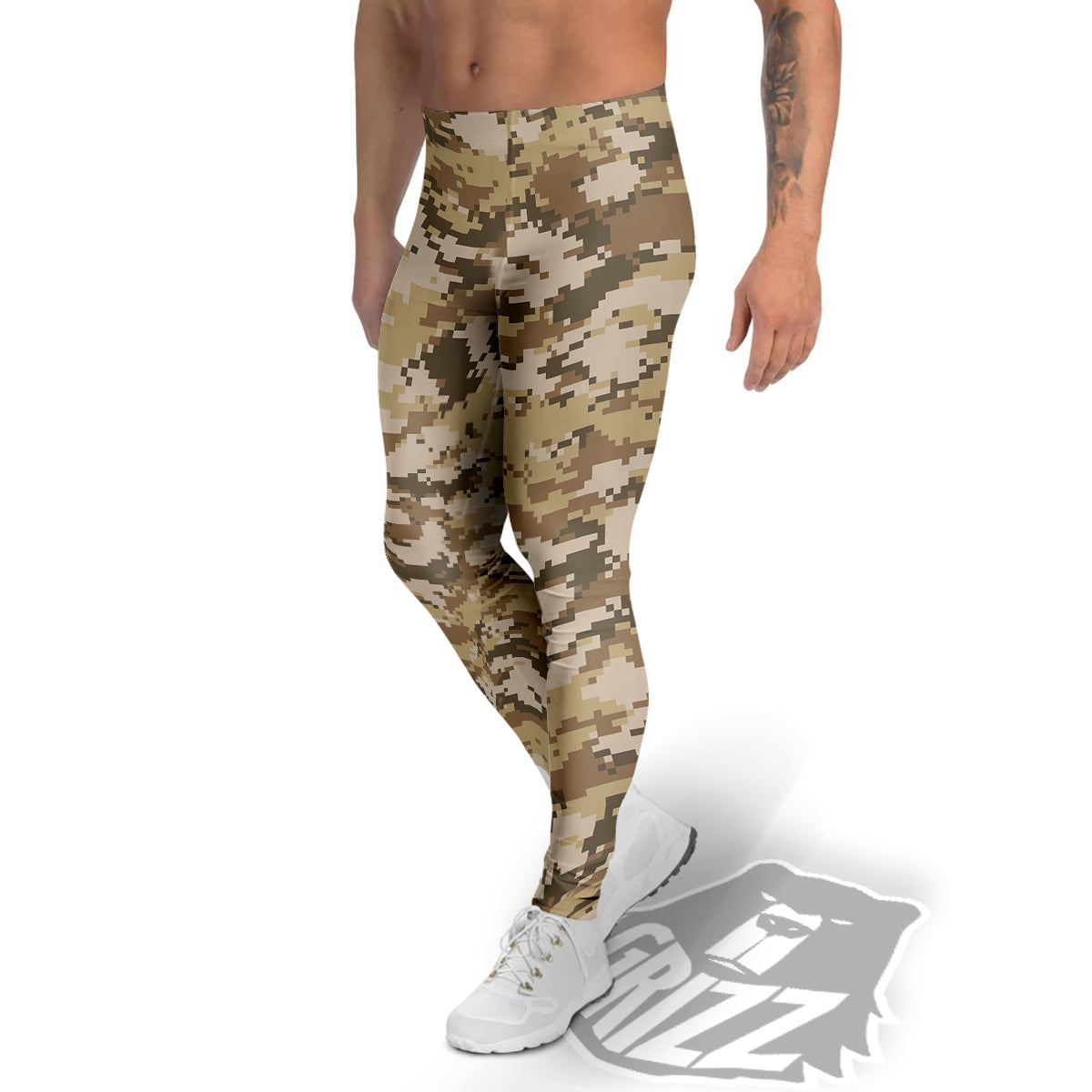 Digital Camo Beige Print Pattern Men's Leggings-grizzshop