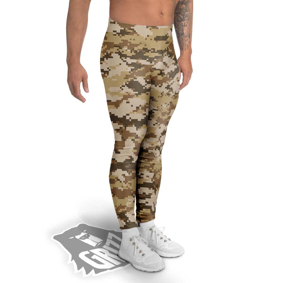 Digital Camo Beige Print Pattern Men's Leggings-grizzshop