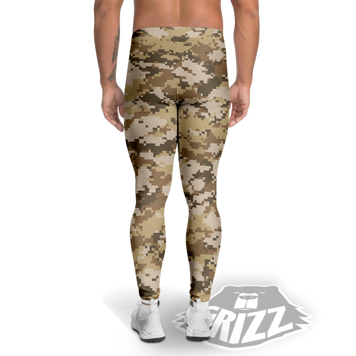 Digital Camo Beige Print Pattern Men's Leggings-grizzshop