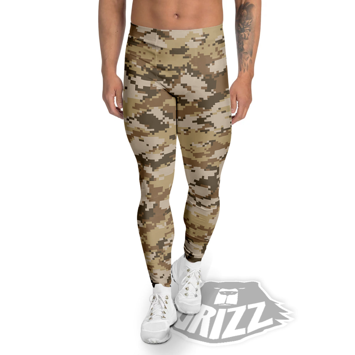 Digital Camo Beige Print Pattern Men's Leggings-grizzshop