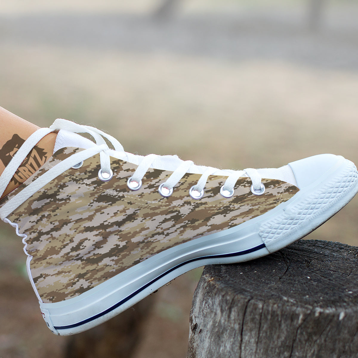 Digital Camo Beige Print Pattern White High Top Shoes-grizzshop