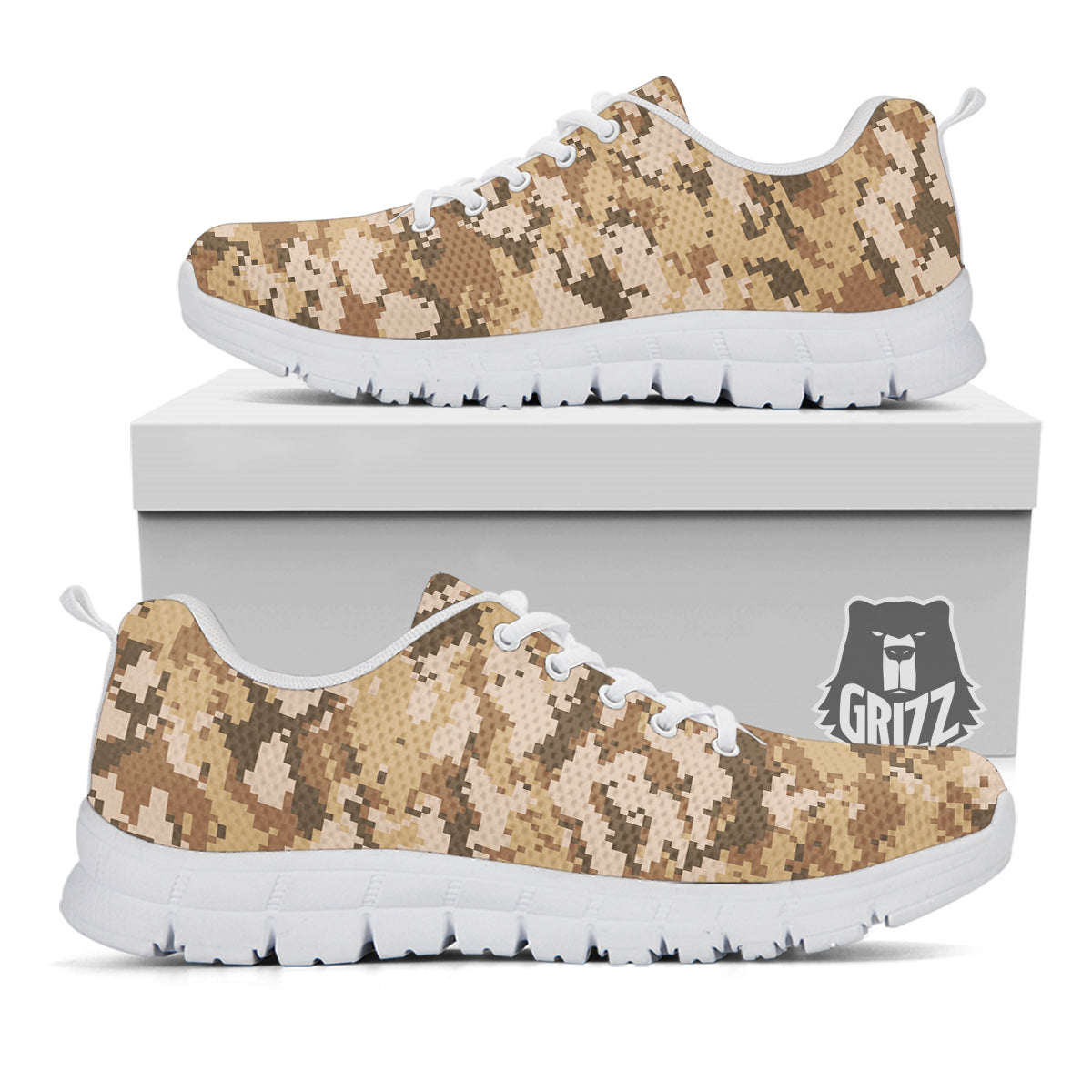 Digital Camo Beige Print Pattern White Sneaker-grizzshop