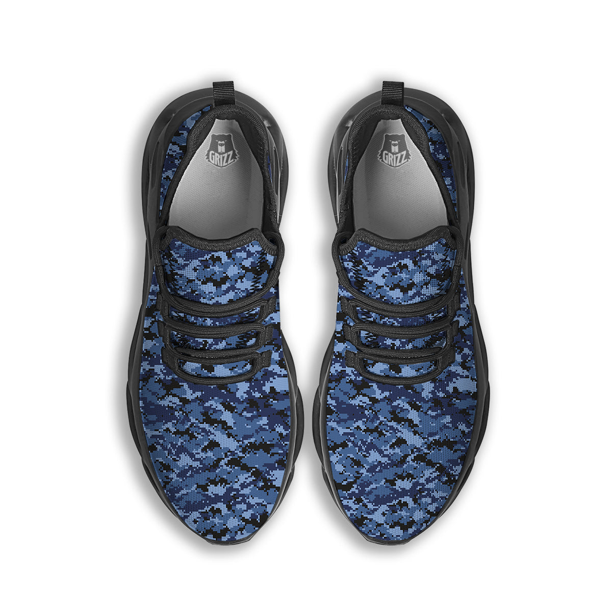 Digital Camo Black And Blue Print Black Running Shoes-grizzshop