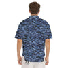 Digital Camo Black And Blue Print Men's Short Sleeve Shirts-grizzshop