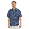 Digital Camo Black And Blue Print Men's Short Sleeve Shirts-grizzshop