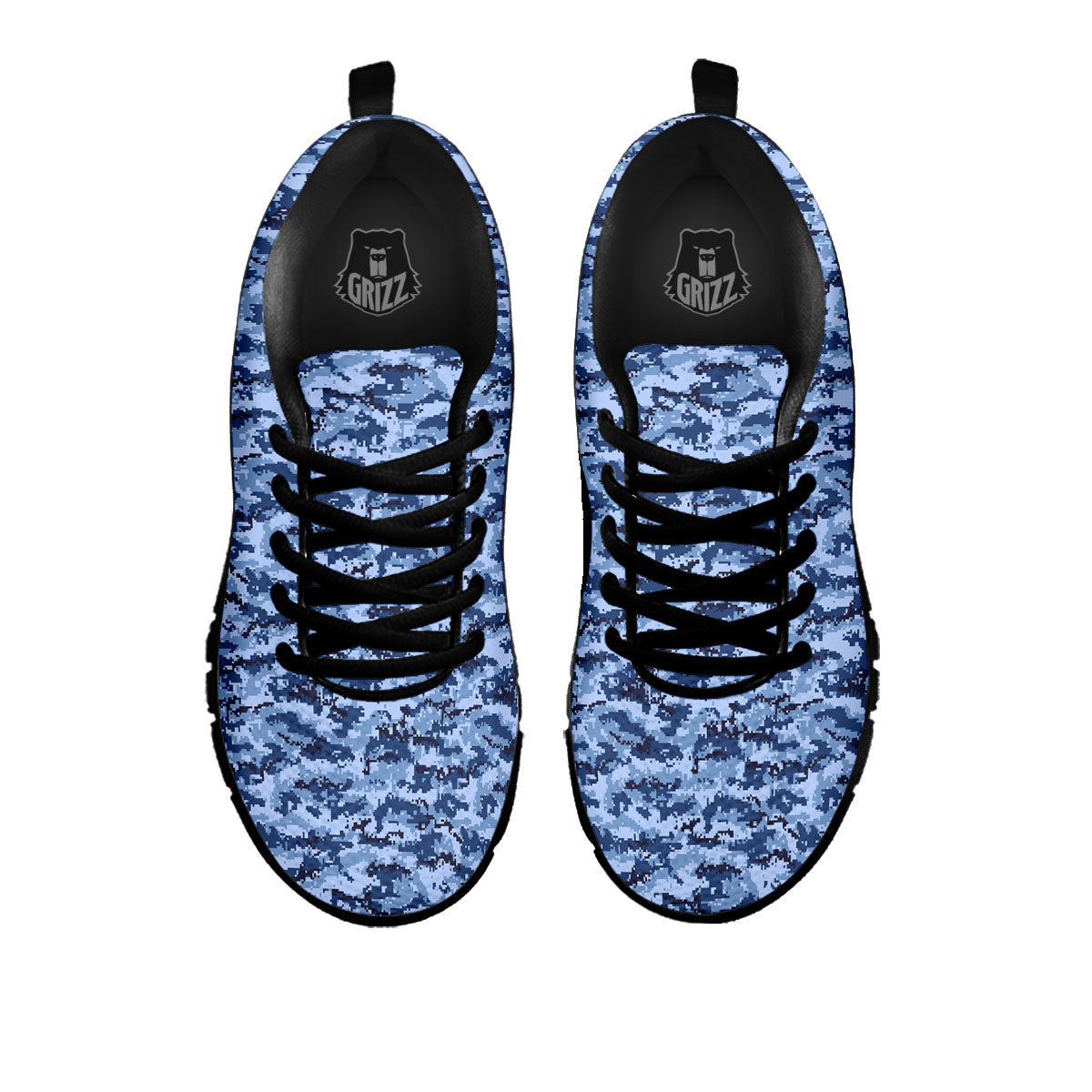 Digital Camo Blue Print Pattern Black Sneaker-grizzshop