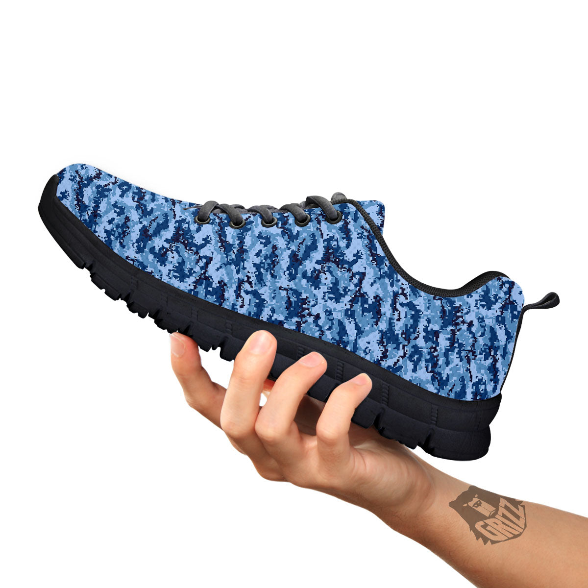 Digital Camo Blue Print Pattern Black Sneaker-grizzshop