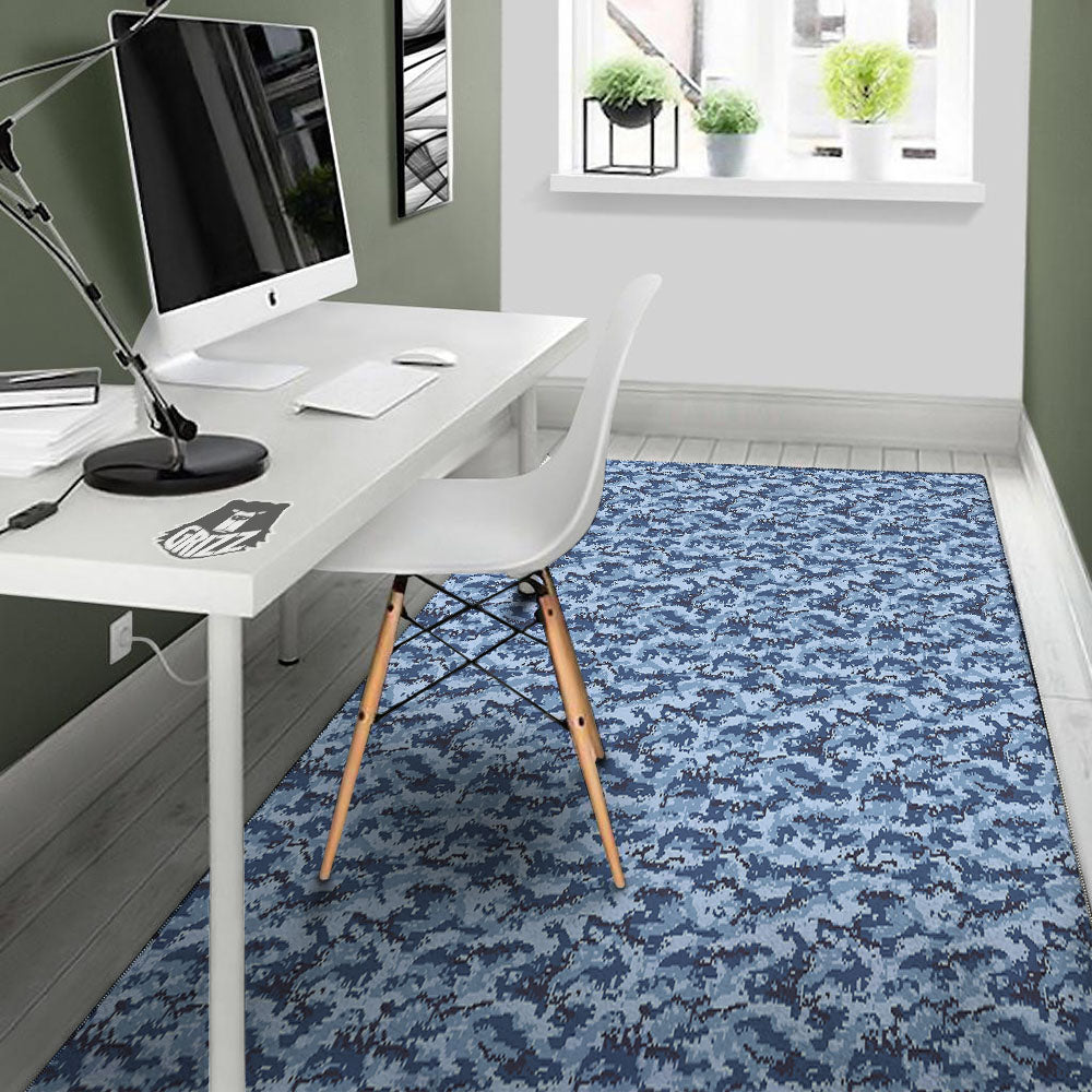 Digital Camo Blue Print Pattern Floor Mat-grizzshop