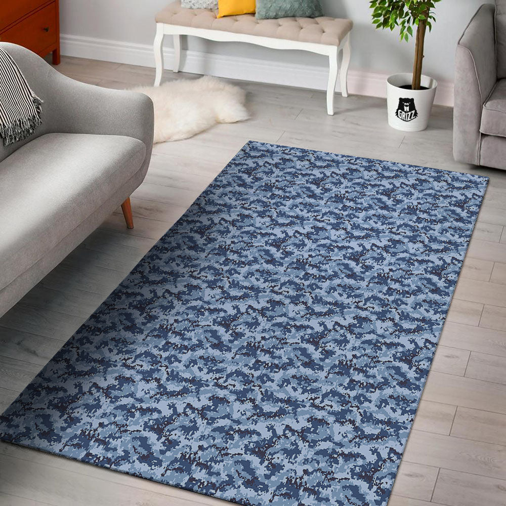 Digital Camo Blue Print Pattern Floor Mat-grizzshop