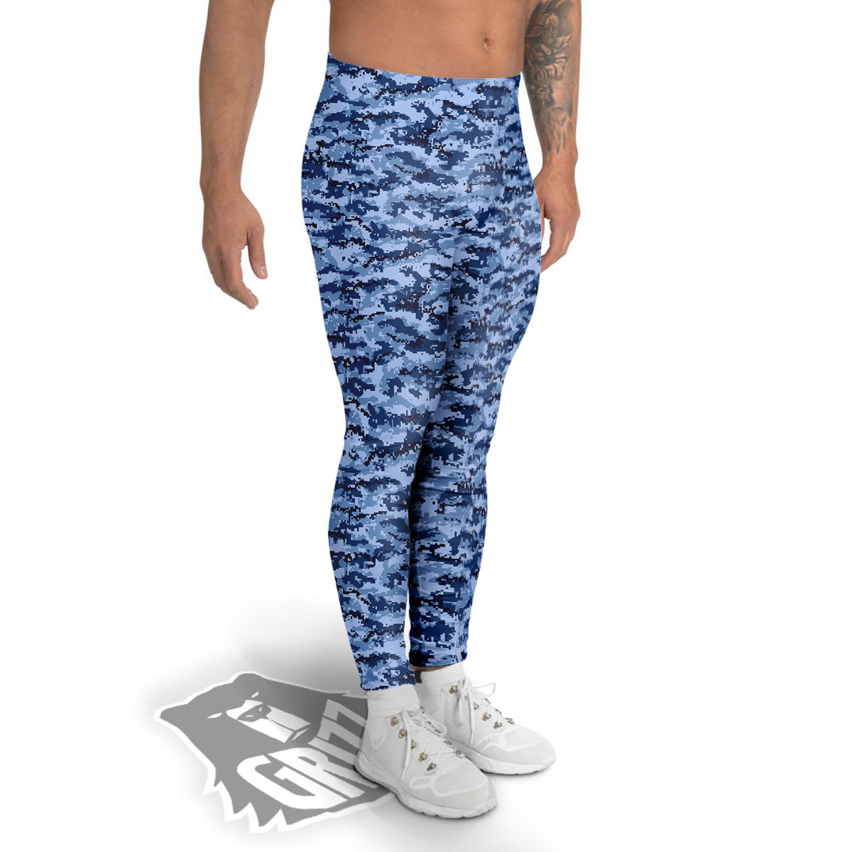 Digital Camo Blue Print Pattern Men's Leggings-grizzshop
