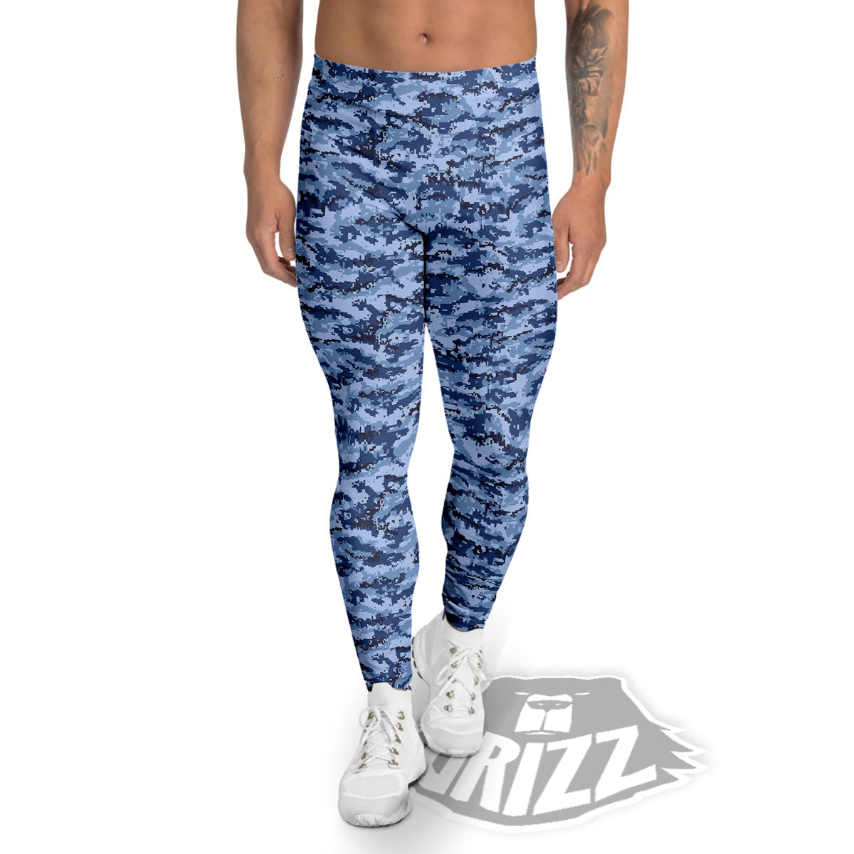 Digital Camo Blue Print Pattern Men's Leggings-grizzshop