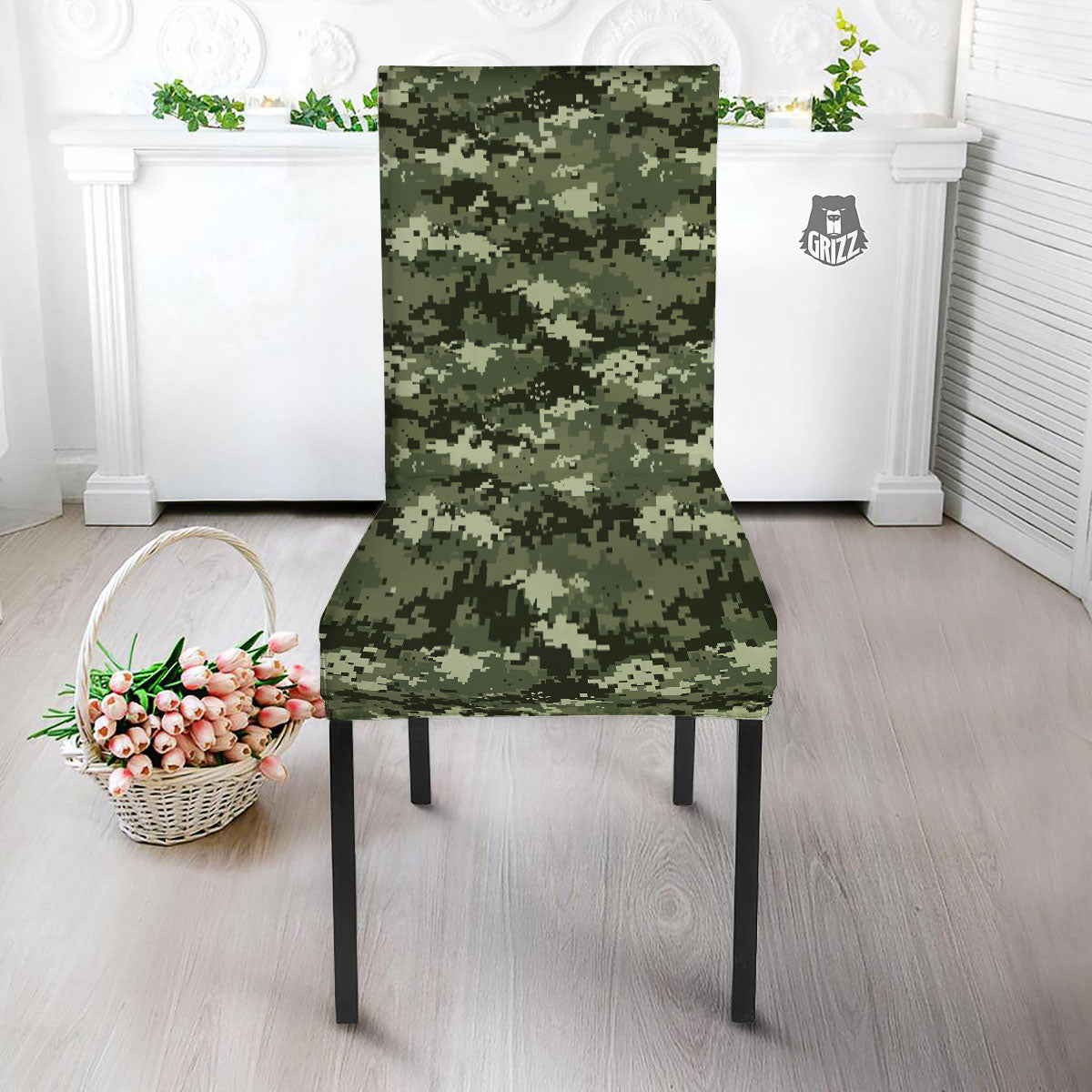 Digital Camo Desert Print Pattern Dining Chair Slipcover-grizzshop