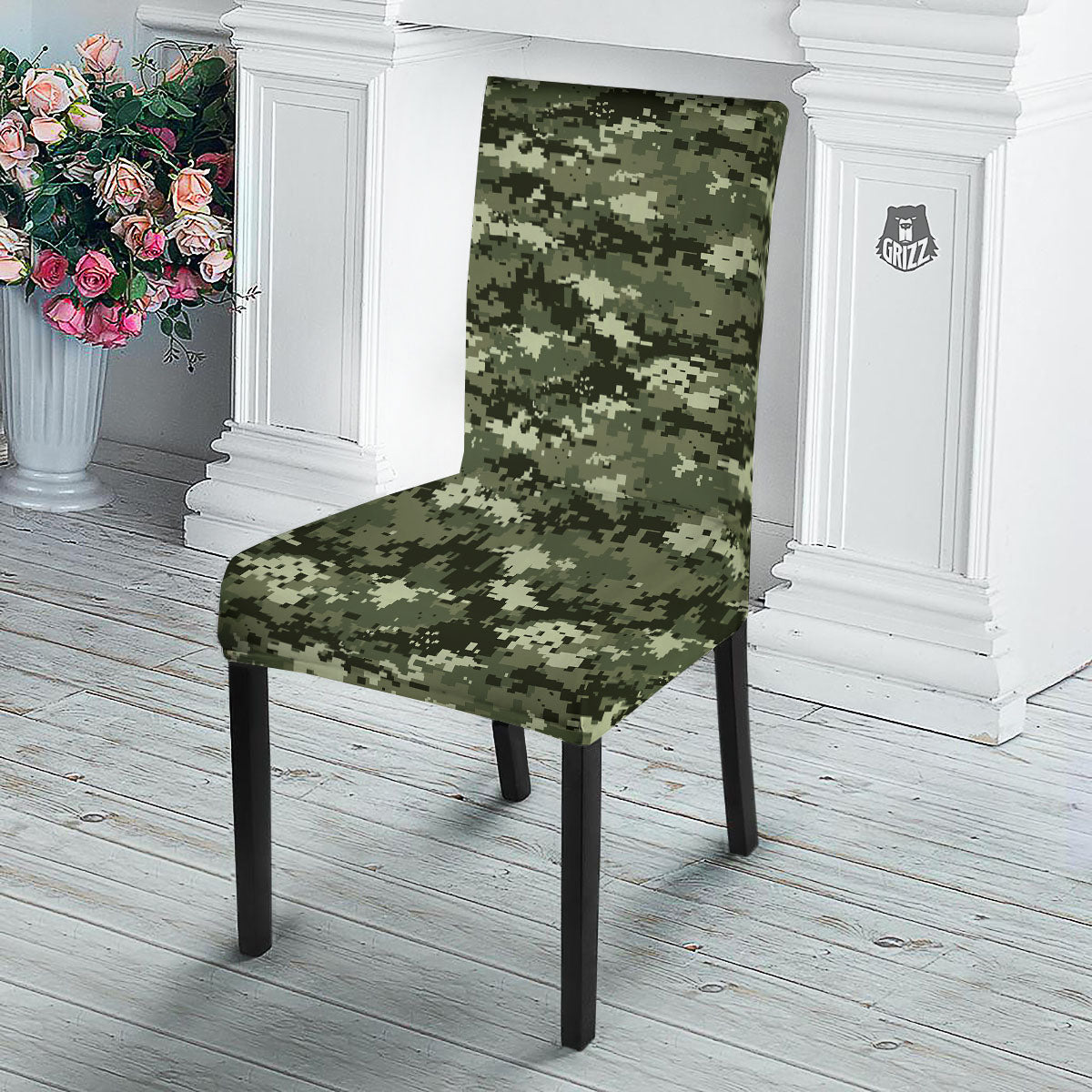 Digital Camo Desert Print Pattern Dining Chair Slipcover-grizzshop