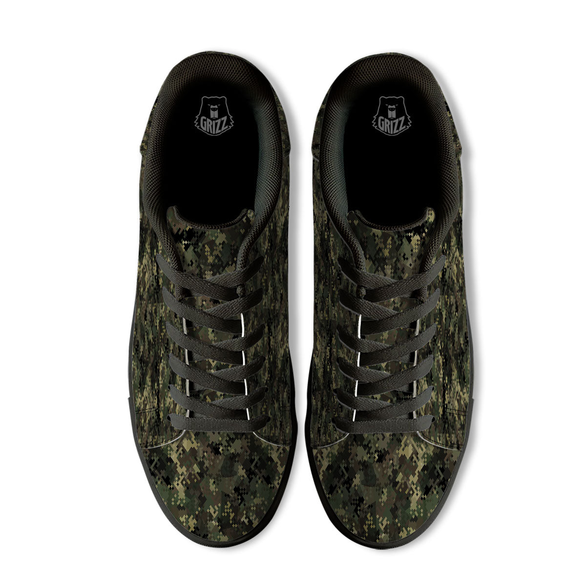 Digital Camo Forest Green Print Pattern Black Low Top Sneakers-grizzshop