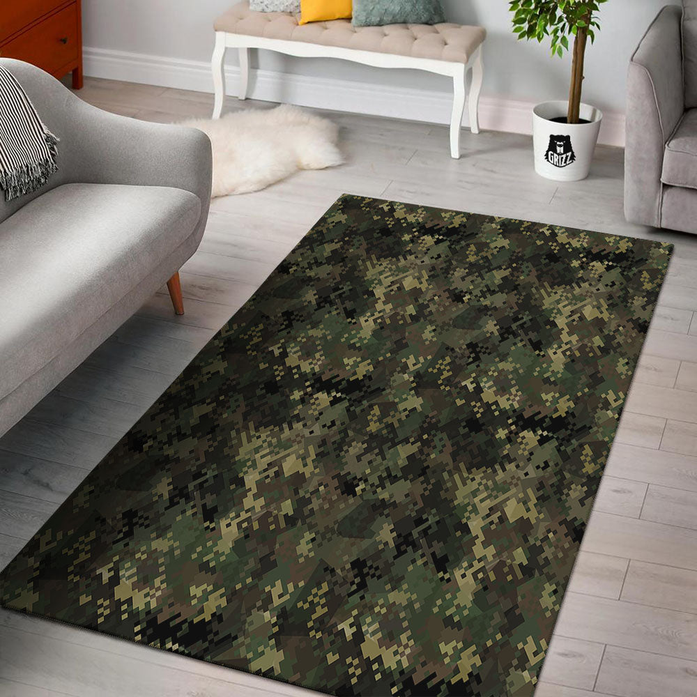 Digital Camo Forest Green Print Pattern Floor Mat-grizzshop