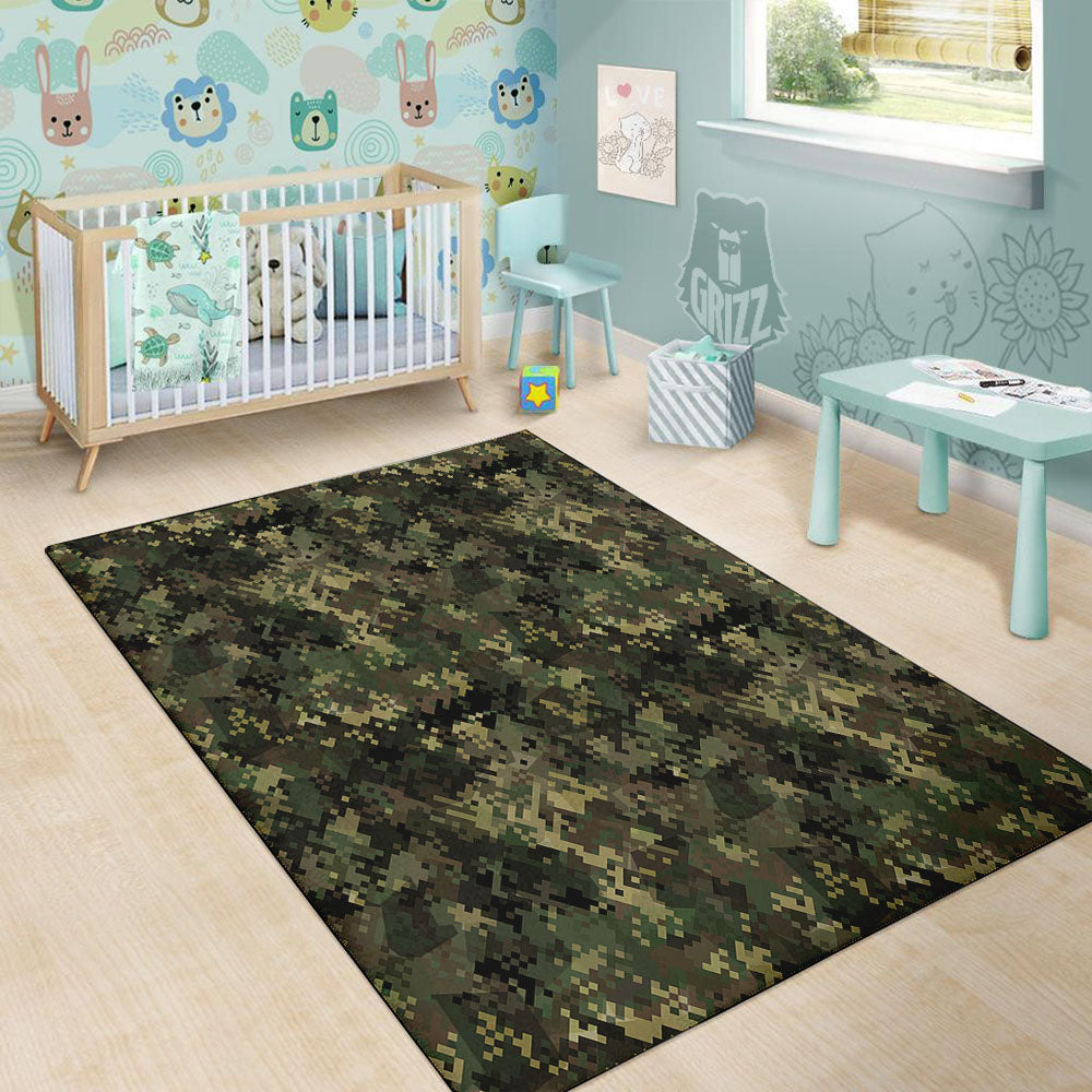 Digital Camo Forest Green Print Pattern Floor Mat-grizzshop