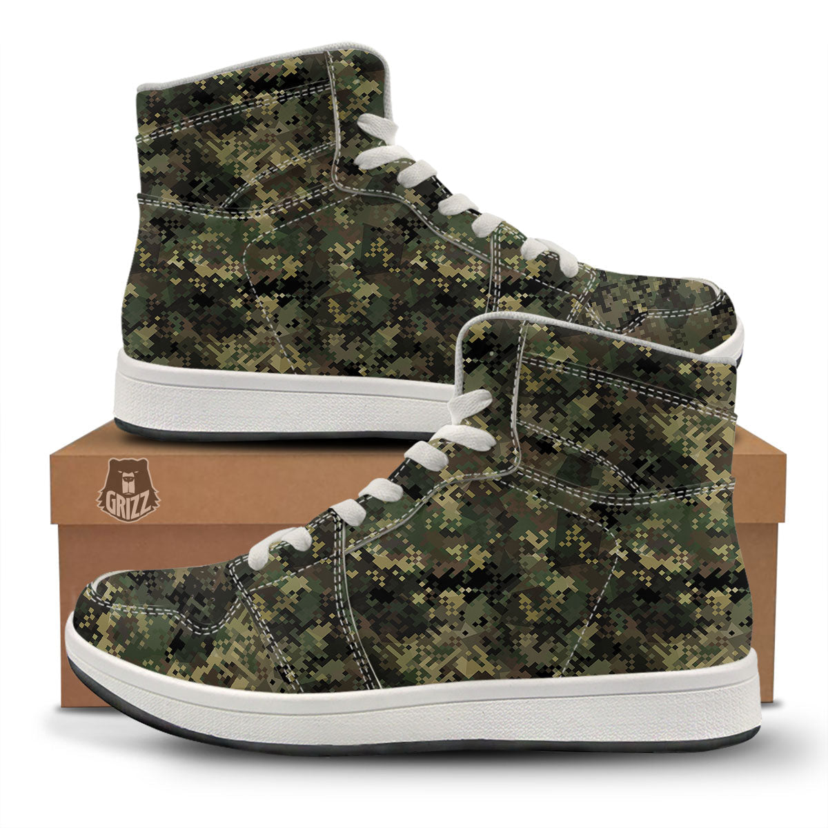 Digital Camo Forest Green Print Pattern High Top Sneakers-grizzshop