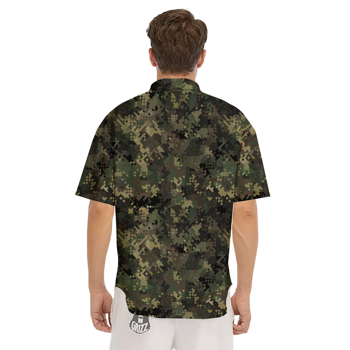 Digital Camo Forest Green Print Pattern Men's Short Sleeve Shirts-grizzshop