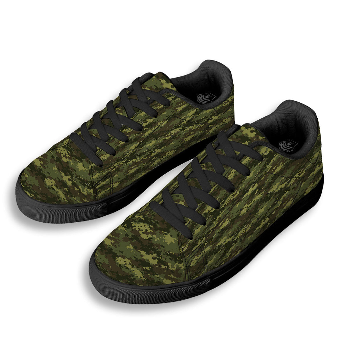 Digital Camo Green Print Pattern Black Low Top Sneakers-grizzshop