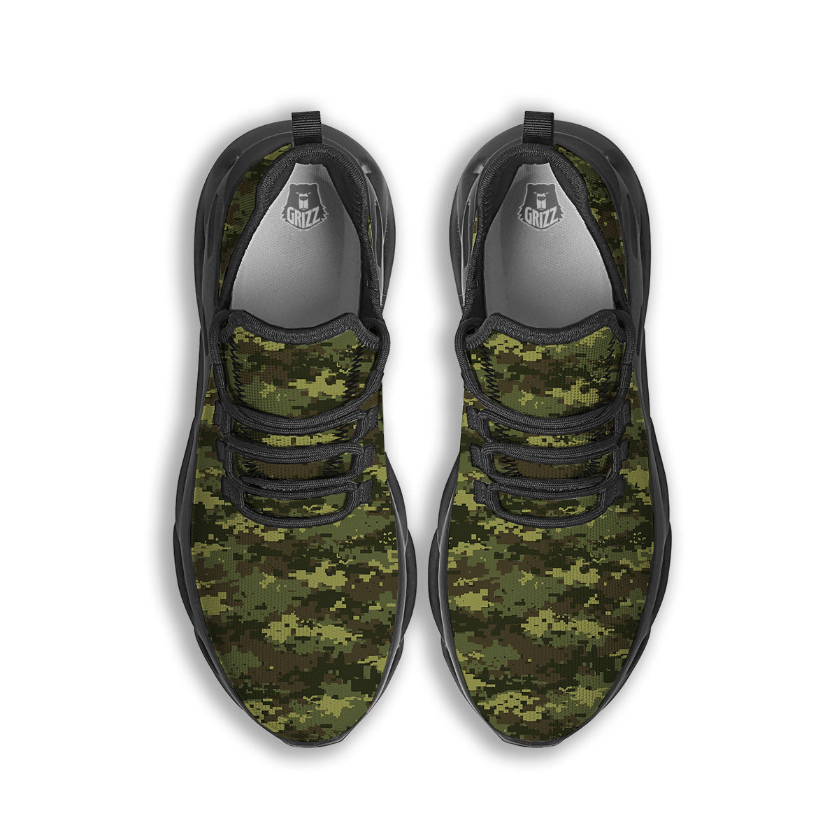 Digital Camo Green Print Pattern Black Running Shoes-grizzshop