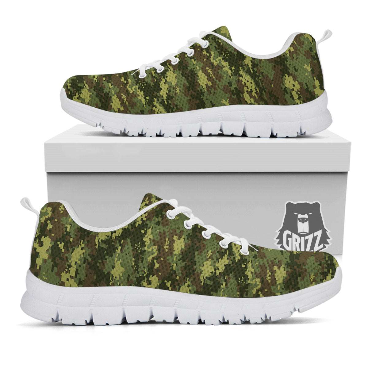 Digital Camo Green Print Pattern White Sneaker-grizzshop