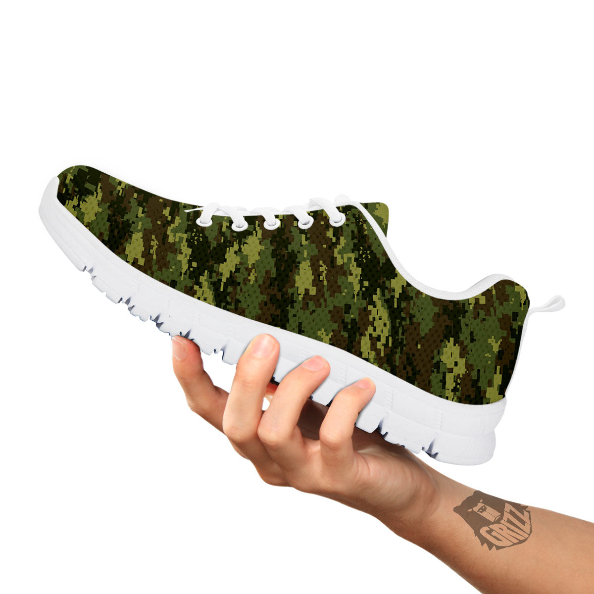 Digital Camo Green Print Pattern White Sneaker-grizzshop