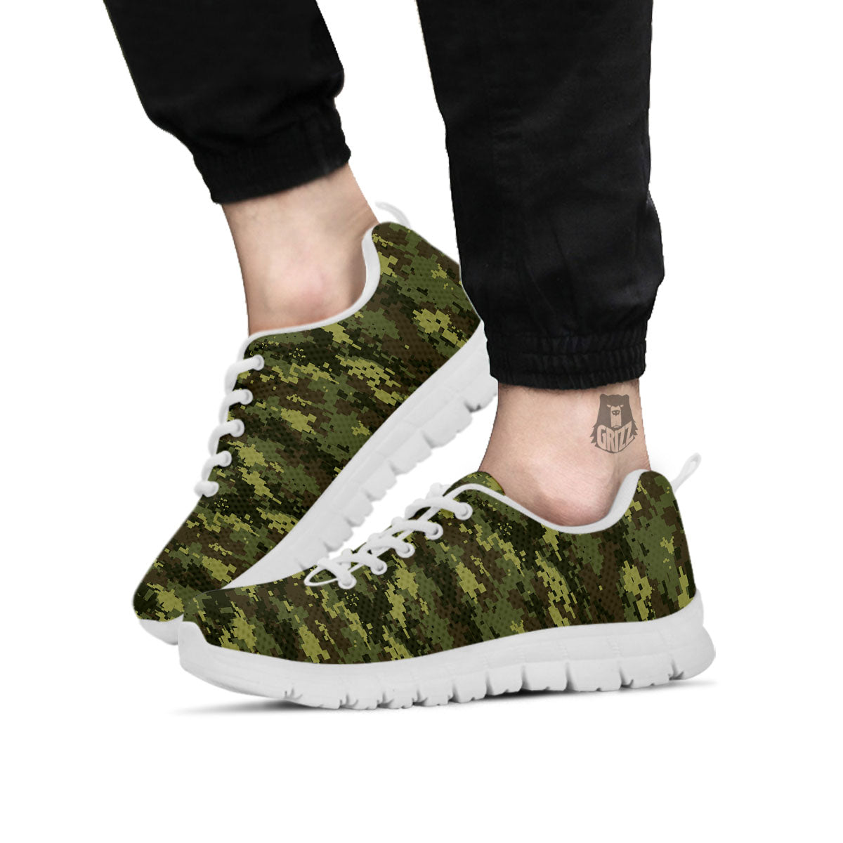 Digital Camo Green Print Pattern White Sneaker-grizzshop