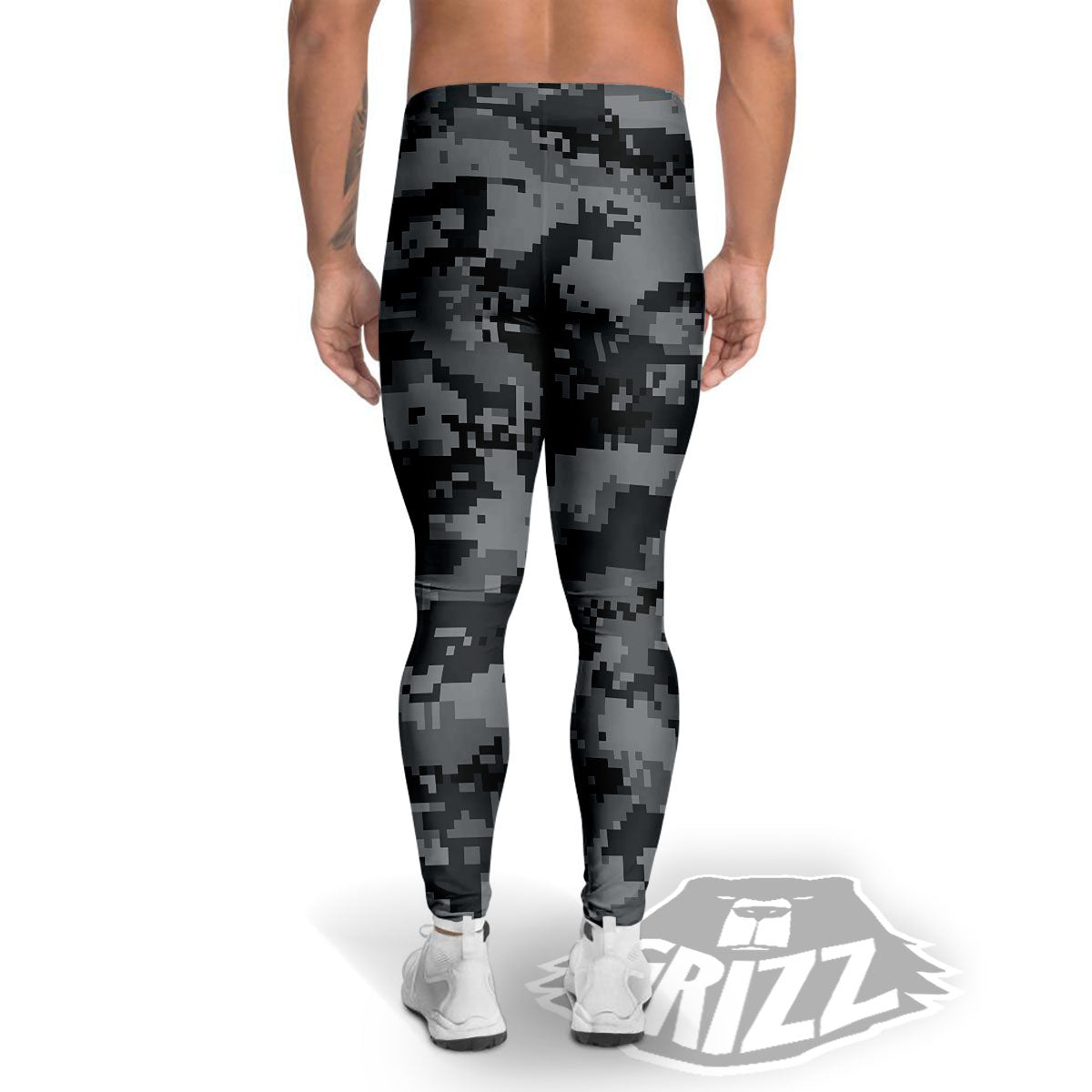 Digital Camo Grey And Black Print Men's Leggings-grizzshop