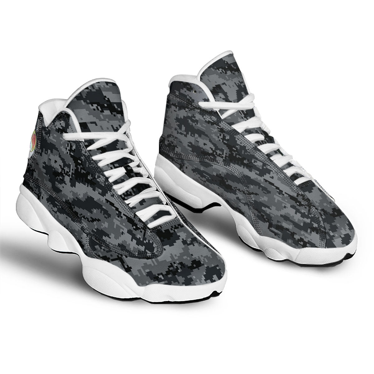 Digital Camo Grey And Black Print White Basketball Shoes-grizzshop