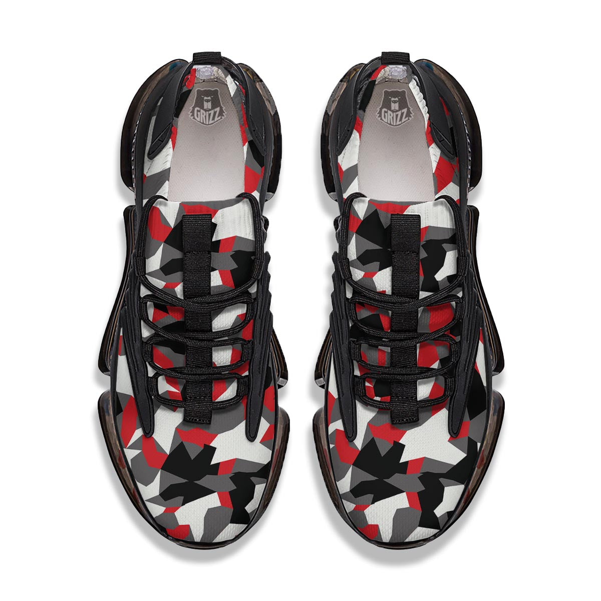 Digital Camo Grey And Red Print Pattern Black Gym Shoes-grizzshop