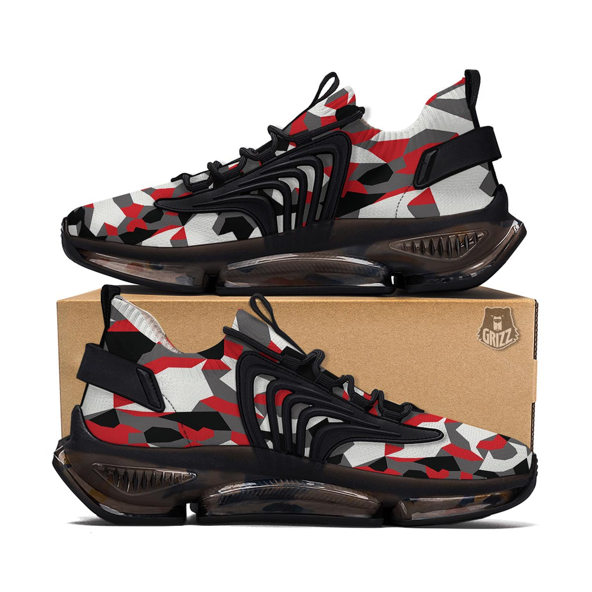 Digital Camo Grey And Red Print Pattern Black Gym Shoes-grizzshop