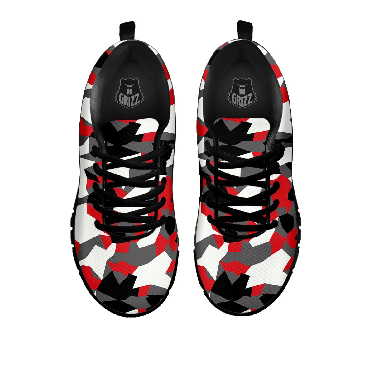 Digital Camo Grey And Red Print Pattern Black Sneaker-grizzshop